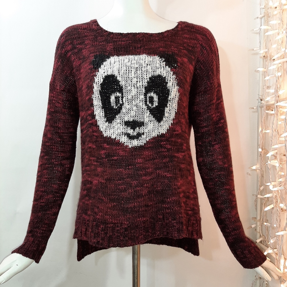 3/$18 Panda Knit Sweater Cranberry Black White